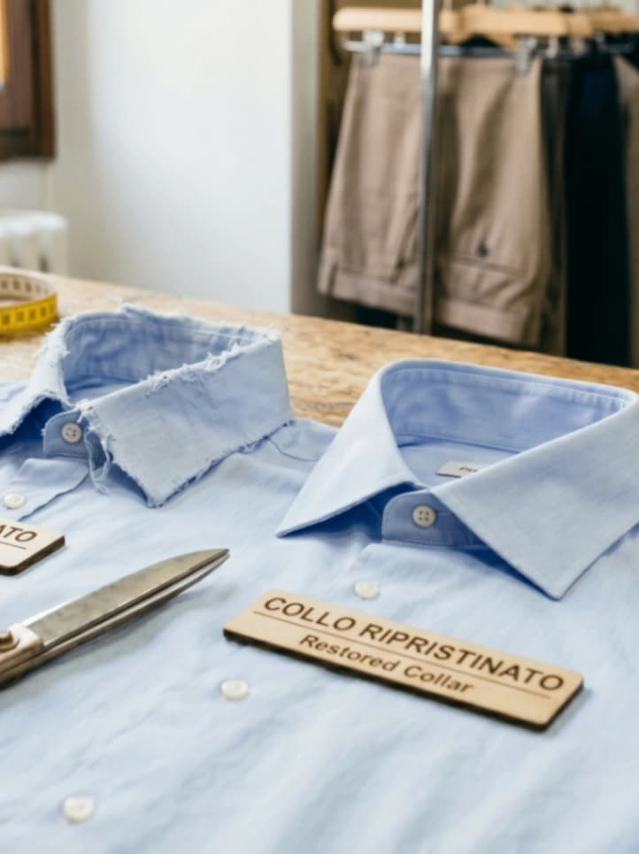 Girare collo camicie, invertire tessuto rovinato, ripristino collo camicia 2