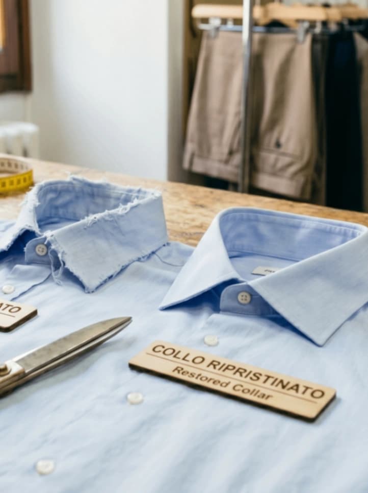 Girare collo camicie, invertire tessuto rovinato, ripristino collo camicia 1